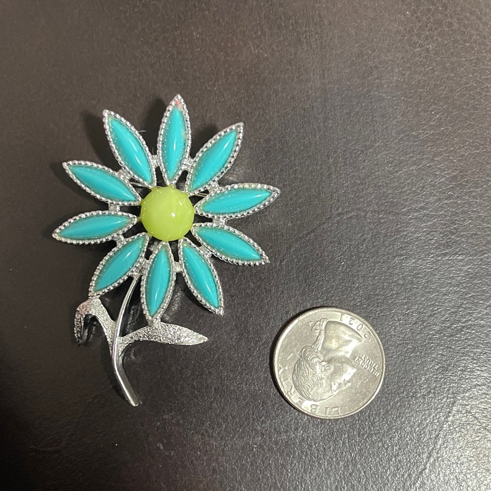 Vintage Sarah Coventry Silver Toned Blue Daisy Flower Brooch Pin & Earrings - Picture 6 of 10
